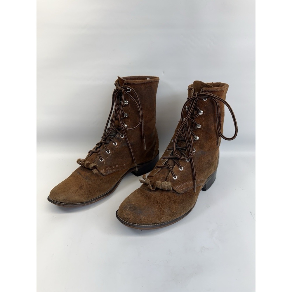Vintage Laredo Granny Lace Up Roper Boots Suede Leather Western Heritage 8M - Picture 9 of 12
